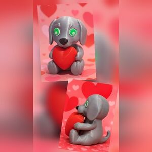 3- Printed Dog Figurine with Red Heart